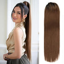 Straight Ponytail Extension Drawstring Ombre Brown LongClip-in Hairpiece For Black Women Synthetic Hair ExtensionsNatural Fit